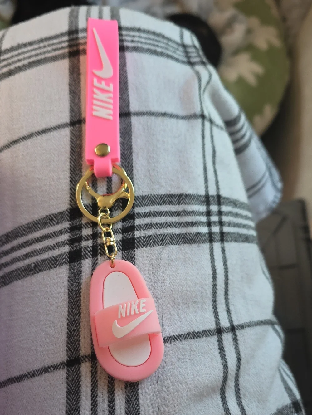 Nike Pink Silicone Slide Keychain with Gold Ring
